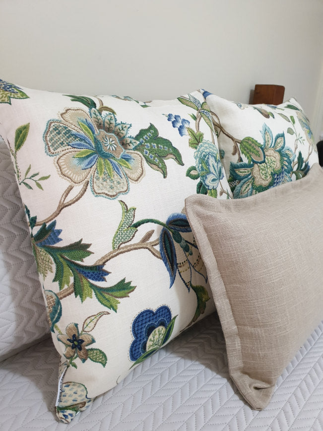 Sapphire Blue Green Jacobean Cushion Collection