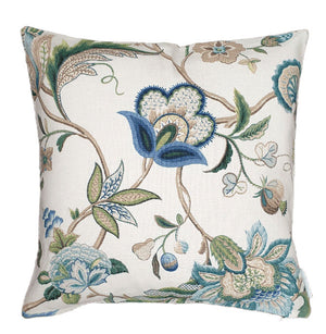 Sapphire Blue Green Jacobean Floral Indoor Cushion Cover