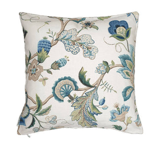 Sapphire Blue Green Jacobean Floral Indoor Cushion Cover