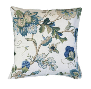 Sapphire Blue Green Jacobean Floral Indoor Cushion Cover