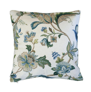 Sapphire Blue Green Jacobean Floral Indoor Cushion Cover