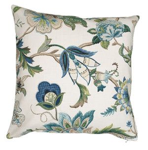 Sapphire Blue Green Jacobean Floral Indoor Cushion Cover