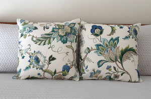 Sapphire Blue Green Jacobean Floral Indoor Cushion Cover