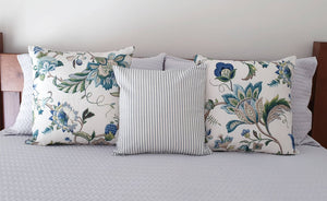 Sapphire Blue Green Jacobean Floral Indoor Cushion Cover