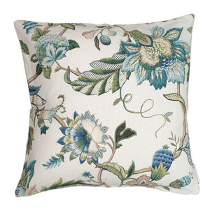 Sapphire Blue Green Jacobean Floral Indoor Cushion Cover