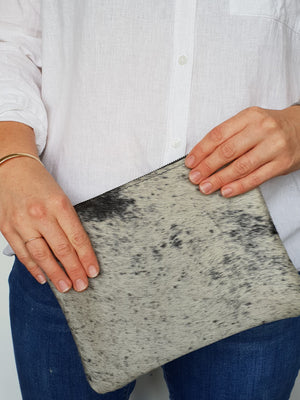 Black and Silver Cowhide Clutch