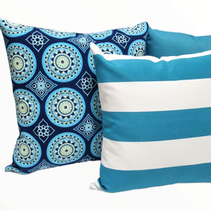 Spanish Teal Blue Circles Cushion Cover