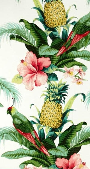 Tropical Bird and Pineapple White Table Runner