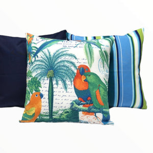Tropical Blue Parrots Cushion Collection 